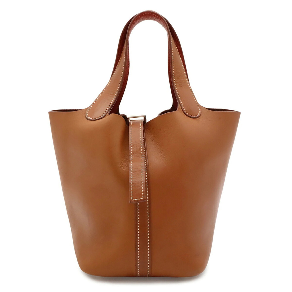HERMES Picotin Lock PM Handbag Tote Bag, Veau Barenia Leather, Brown/Red, □H ...